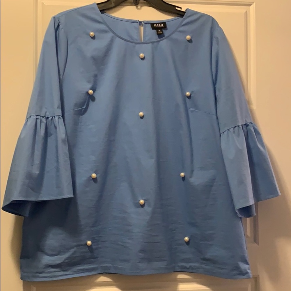 Baby blue Blouse with Pearls